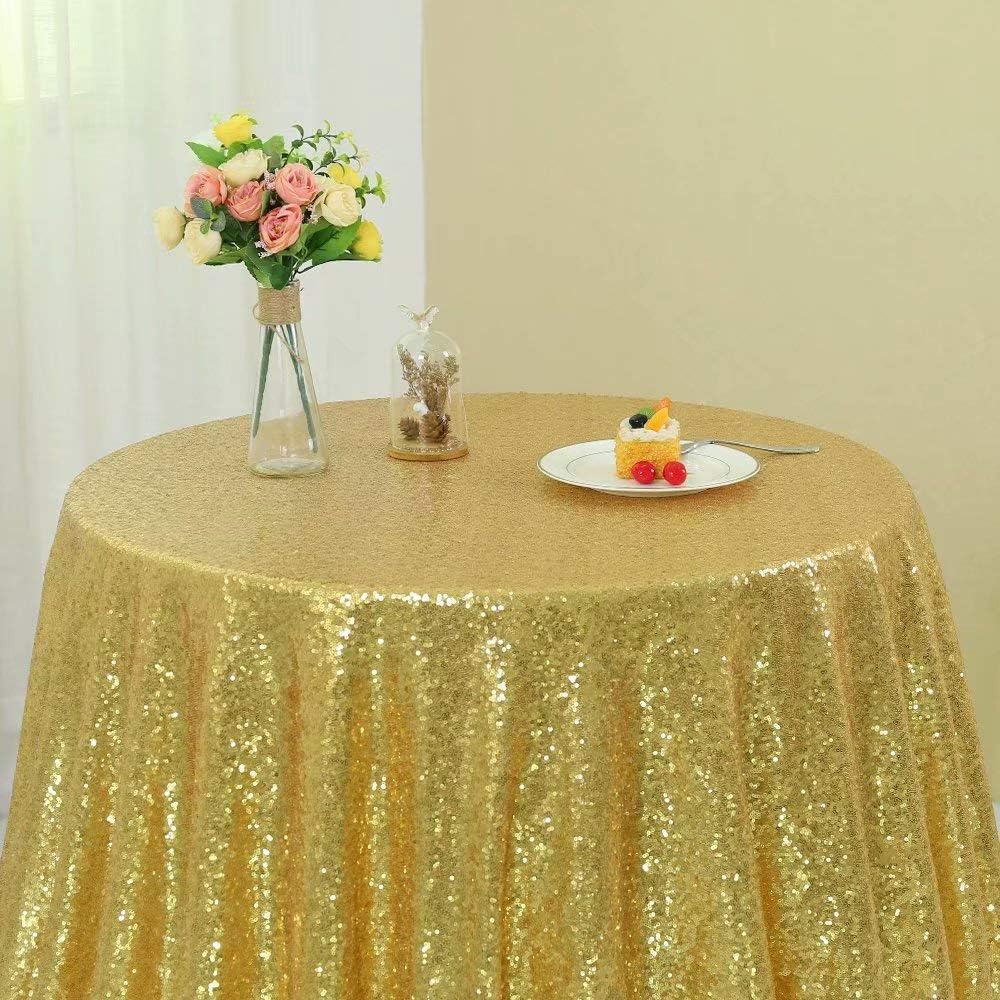 Zdada Sparkly Round Tablecloth Gold Sequin Tablecloth