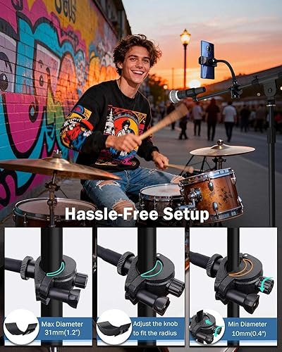 Miniatura 4 de LMS Soporte de micrófono para teléfono, soporte flexible para micrófono, soporte de soporte de música para iPhone, soporte de micrófono, clip de