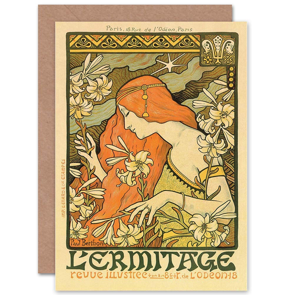Alphonse Mucha Lermitage Ilustree Old Master Painting Blank Greeting Card