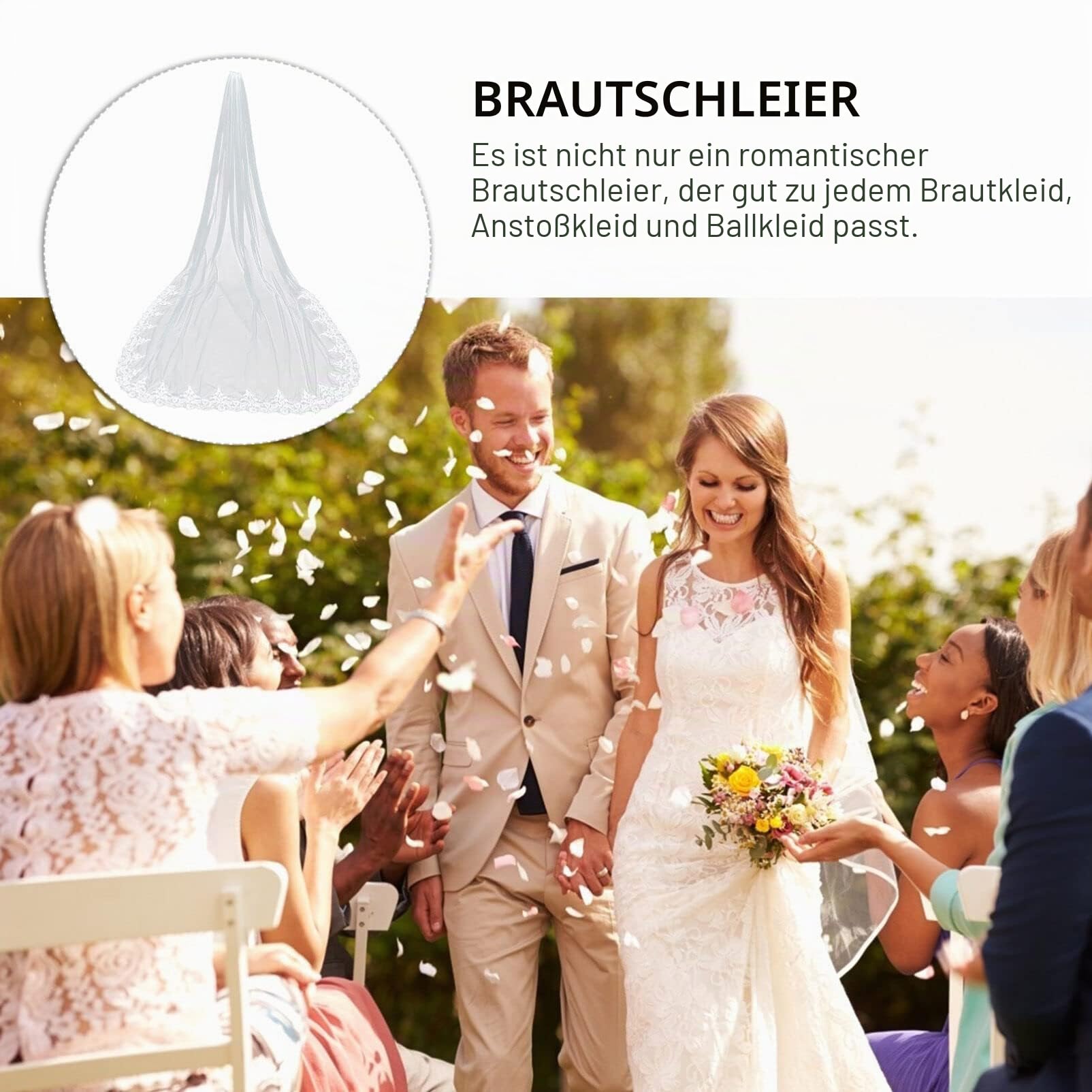 BESTOYARD Brautschleier Lang Spitze Einlagig Mit Kamm Elfenbeinweiß Eleganter Hochzeitsschleier Für Braut Accessoire 118.11X62.99In