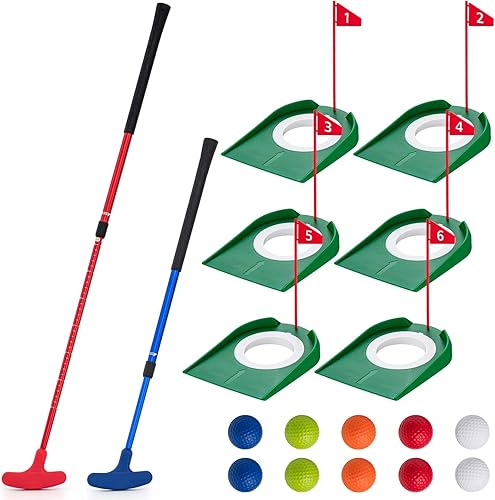 Lenwen El juego de mini golf incluye 2 putter de golf de longitud ajustable de 2 vías para golfistas diestros o zurdos, 10 pelotas de práctica, 6