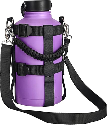 QICAIPO Soporte para botella de agua con correa y asa de paracaídas, bolsa cruzada para botellas de agua de 40 onzas y 64 onzas