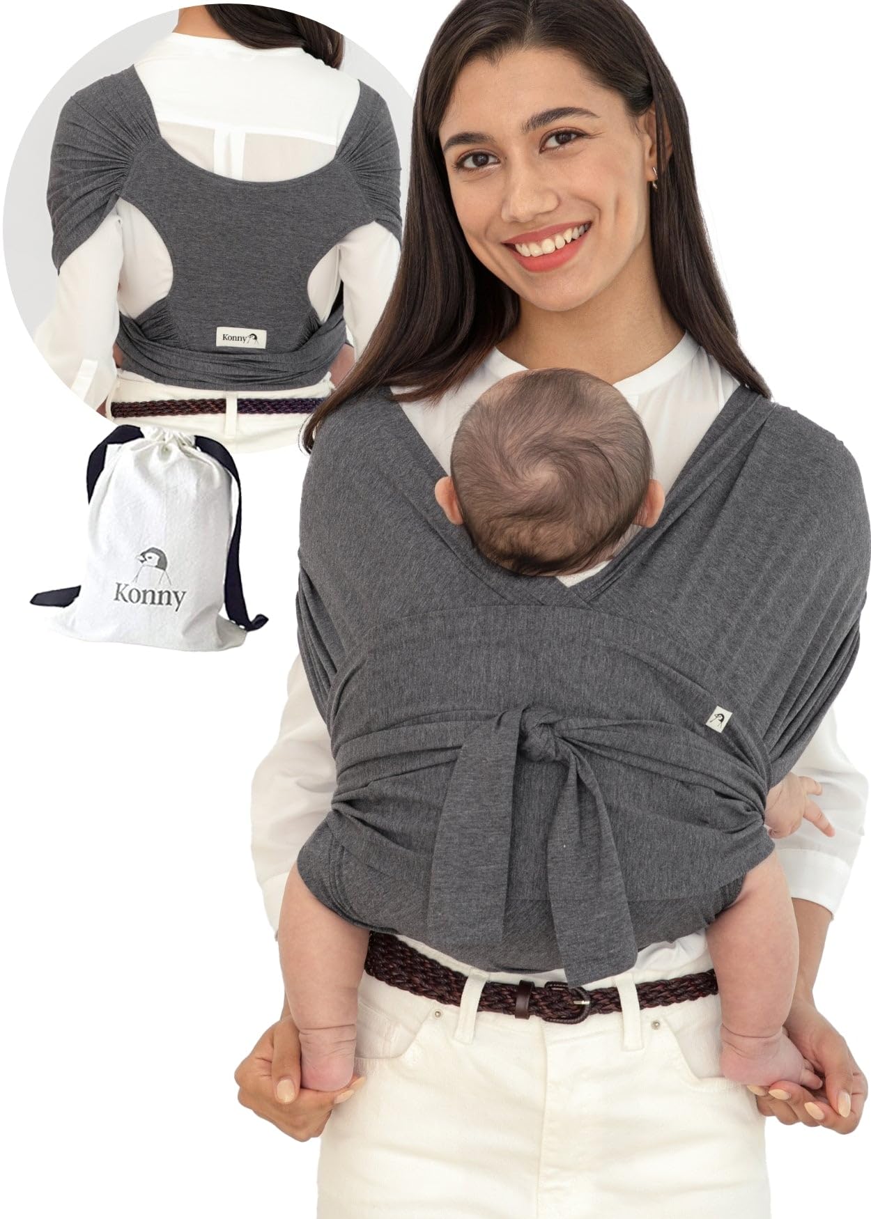 KonnyBaby Carrier Flex SoftBreeze Premium Material - Adjustable, Easy to Wear and Wrap Baby Sling, Perfect for Newborn Babies Essentials up to 44 lbs(XS-XL) - Charcoal