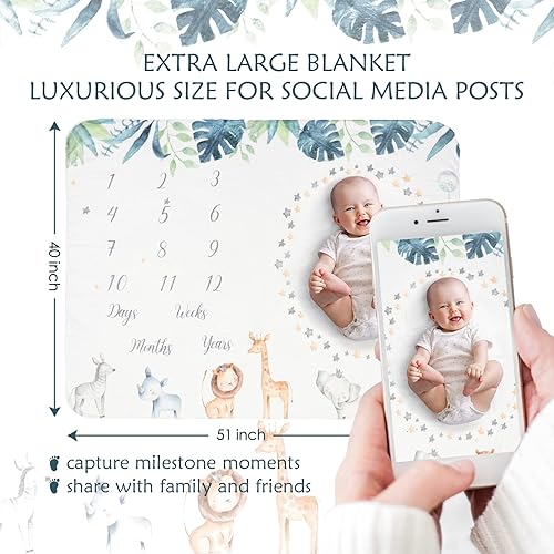 Miniatura 5 de Manta mensual de hitos para bebé, manta de safari para niños, animales de la selva personalizada, manta de crecimiento súper suave