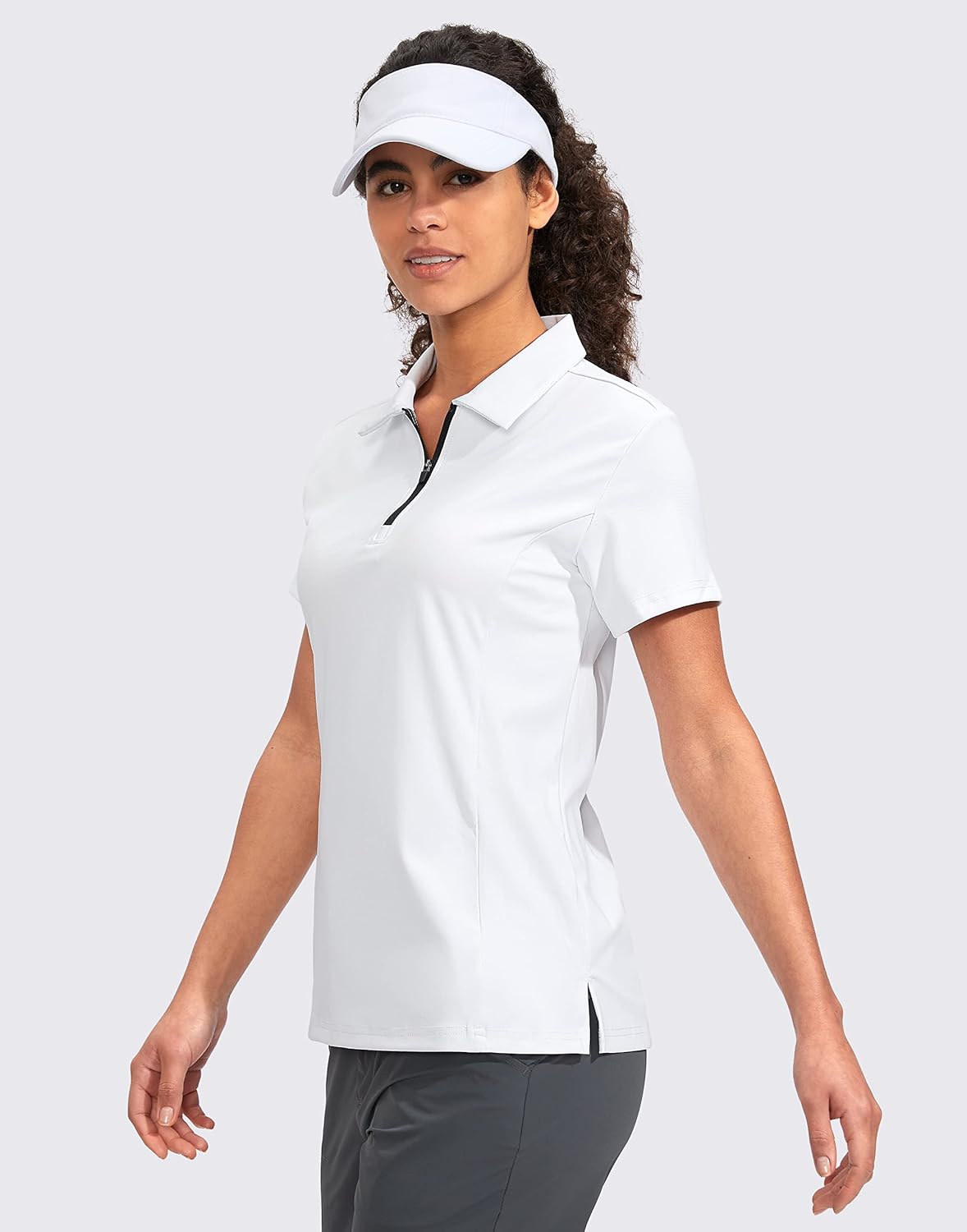 Viodia Women's Golf Shirt Short Sleeve with Zip Up Quick Dry Stretch Tennis Collared Polo Shirts for Women Golf Clothes - Image 3