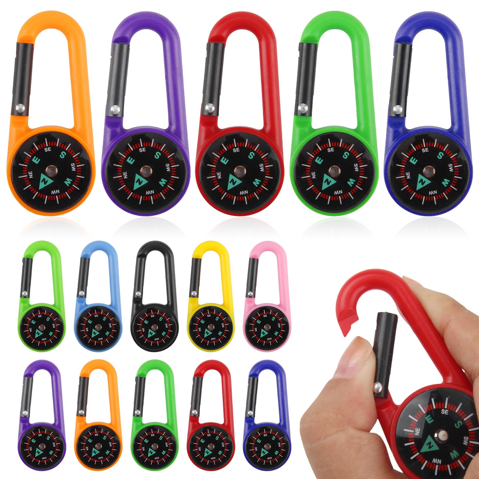 20 Pezzi Mini Bussola Portachiavi Multicolore Bussole con Moschettone Multifunzione Bussola Professionale per Attività All'Aperto Campeggio Escursionismo Arrampicata Viaggiare Pesca