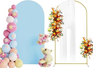 Arch Backdrop Stand and Cover Set, 6.6ft Arch Stand with Dusty Blue Cover