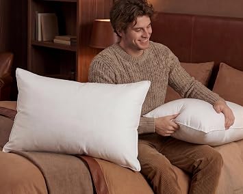 Goose Down Pillow Standard Size Set of 2 with 80% Goose Down and 20% Goose Feathers,1440+ High Fill Power for Support 800 Thread Count Cotton Shell,Ultra Comfort Bed Pillows White 20"x26" 2 Pack