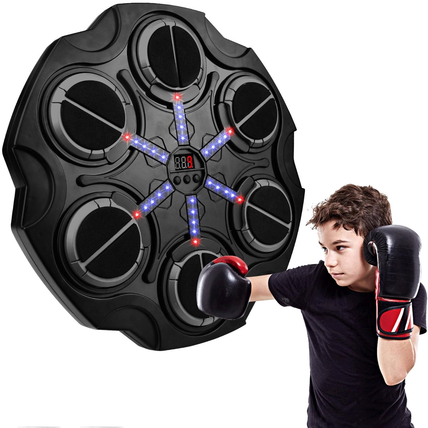 Smart Music Boxing Machine, Punching Machine with RGB Lights and Auto Counting, Wall Punching Musical Boxing Machines Set with Gloves, 5-Speed Rhythm 3 Game Mode Adjustment for Home, Office, Gym