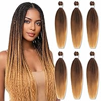 Vista 40 de Cabello trenzado de jengibre preestirado, 6 paquetes de 24 pulgadas, cabello sintético preestirado, trenzas naturales de fácil torsión, ajuste