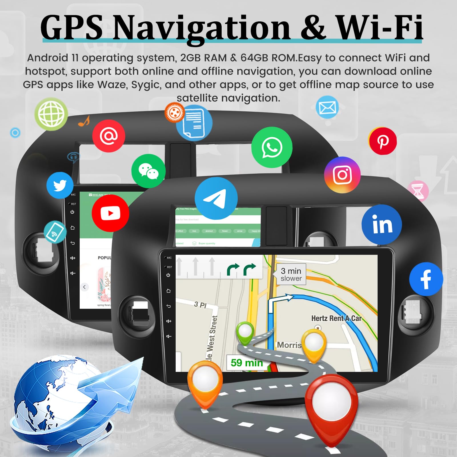 Autoradio Android 10.1" 2+64Go Toyota RAV4 2013-2019 – Wireless CarPlay Android Auto GPS Caméra AHD