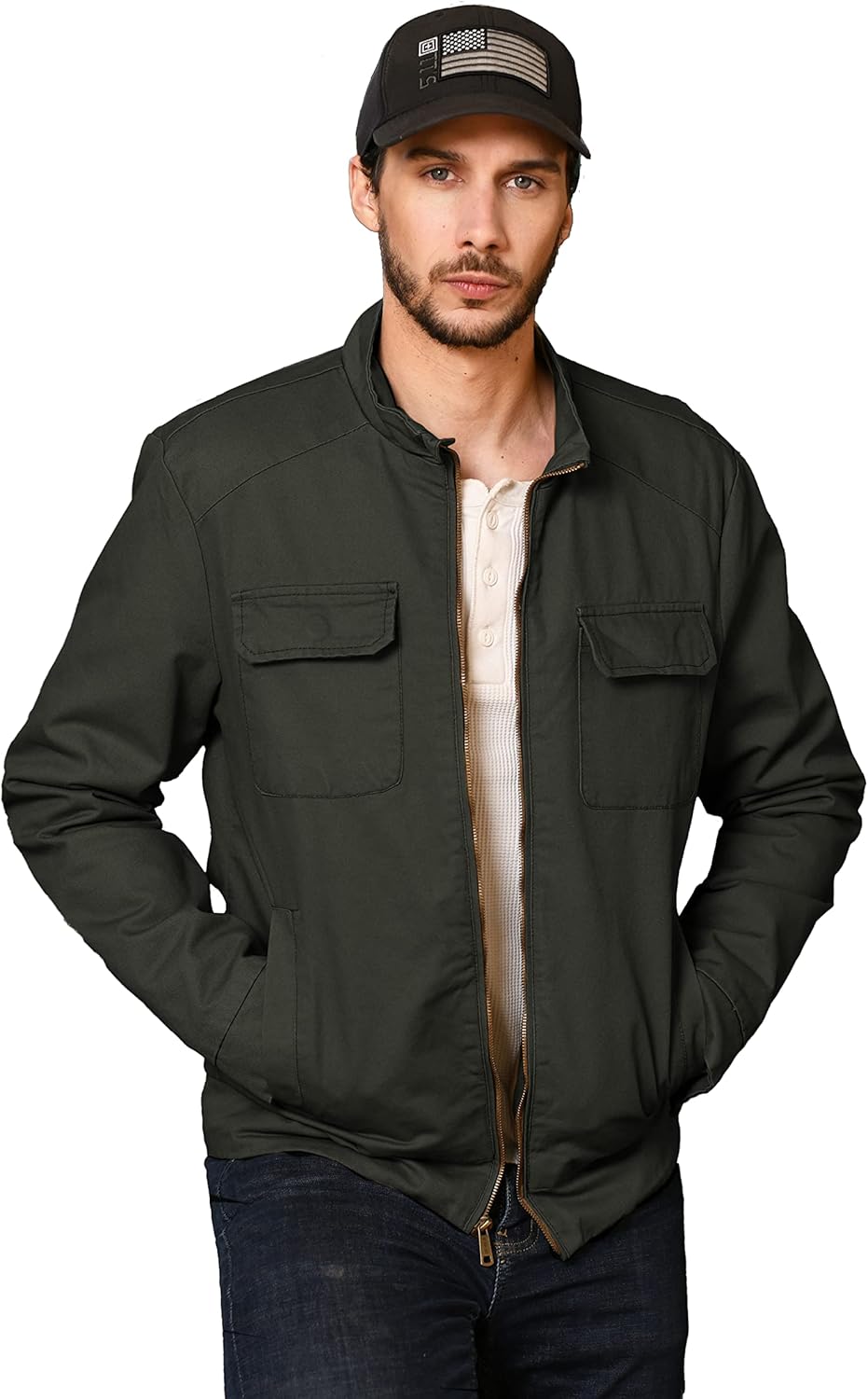 WenVen Men's Spring Cotton Military Jacket Casual Lightweight Canvas Field Coat - Image 4