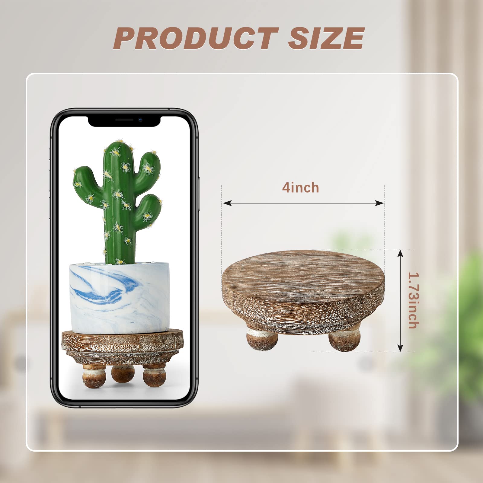 Yalikop Set of 4 Mini Wood Risers for Decor Round Wooden Riser Small Wooden Stool Display Decorative Farmhouse Rustic Wood Pedestal Stand for Plant Pot Tiered Tray Cake Food Home(Brown)