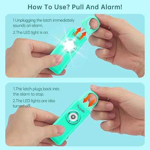 Vista 18 de La alarma de seguridad personal original para mujeres por mujeres, sonido de sirena fuerte, luz LED estroboscópica (SOS), cuídate con la alarma