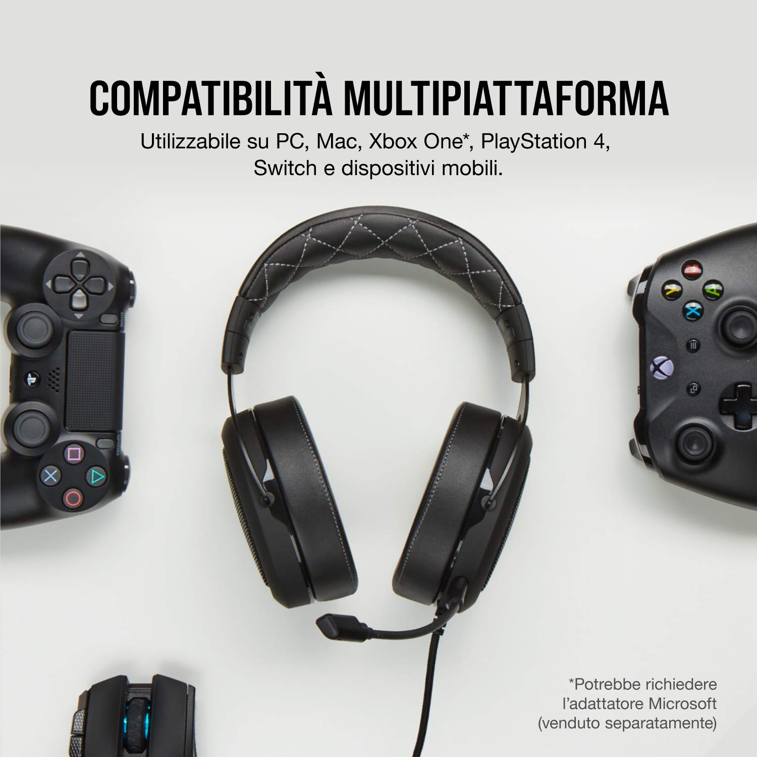 Corsair HS60 Pro Surround Cuffie Gaming con Microfono, Audio 7.1, Memory Foam, Rumore, Nero