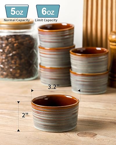 Miniatura 9 de Hasense Ramekins - Juego de 6 cuencos de porcelana aptos para horno, 4 onzas, platos de cerámica para creme brulee para hornear, para pudín,