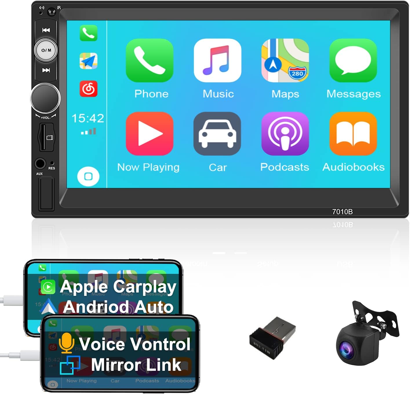 Camecho Android Auto Head Unit Double Din Car Stereo Carplay 7 Inch