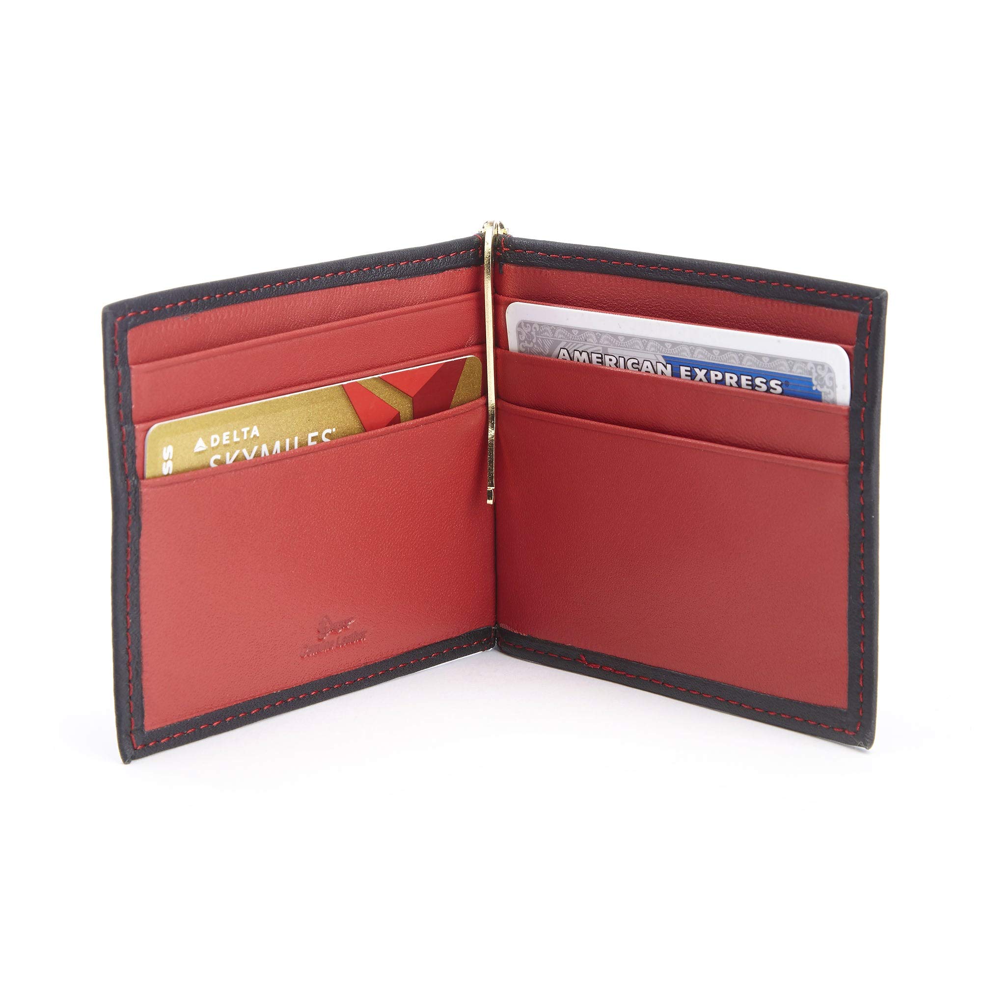 Royce Leather Rfid Blocking Money Clip Credit Card Wallet In Genuine Leather Travel Wallet, Black and Red