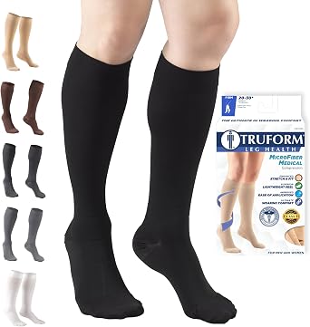 Truform 20-30 mmHg Compression Stockings for Men and Women, Knee High Length, Closed Toe