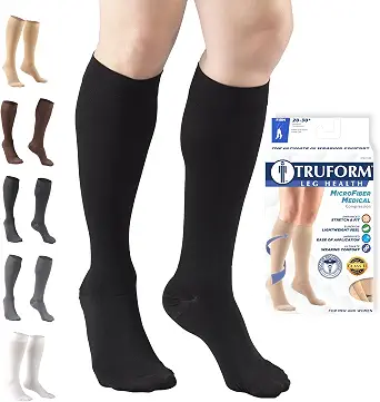 Truform 20-30 mmHg Compression Stockings for Men and Women, Knee High Length, Closed Toe