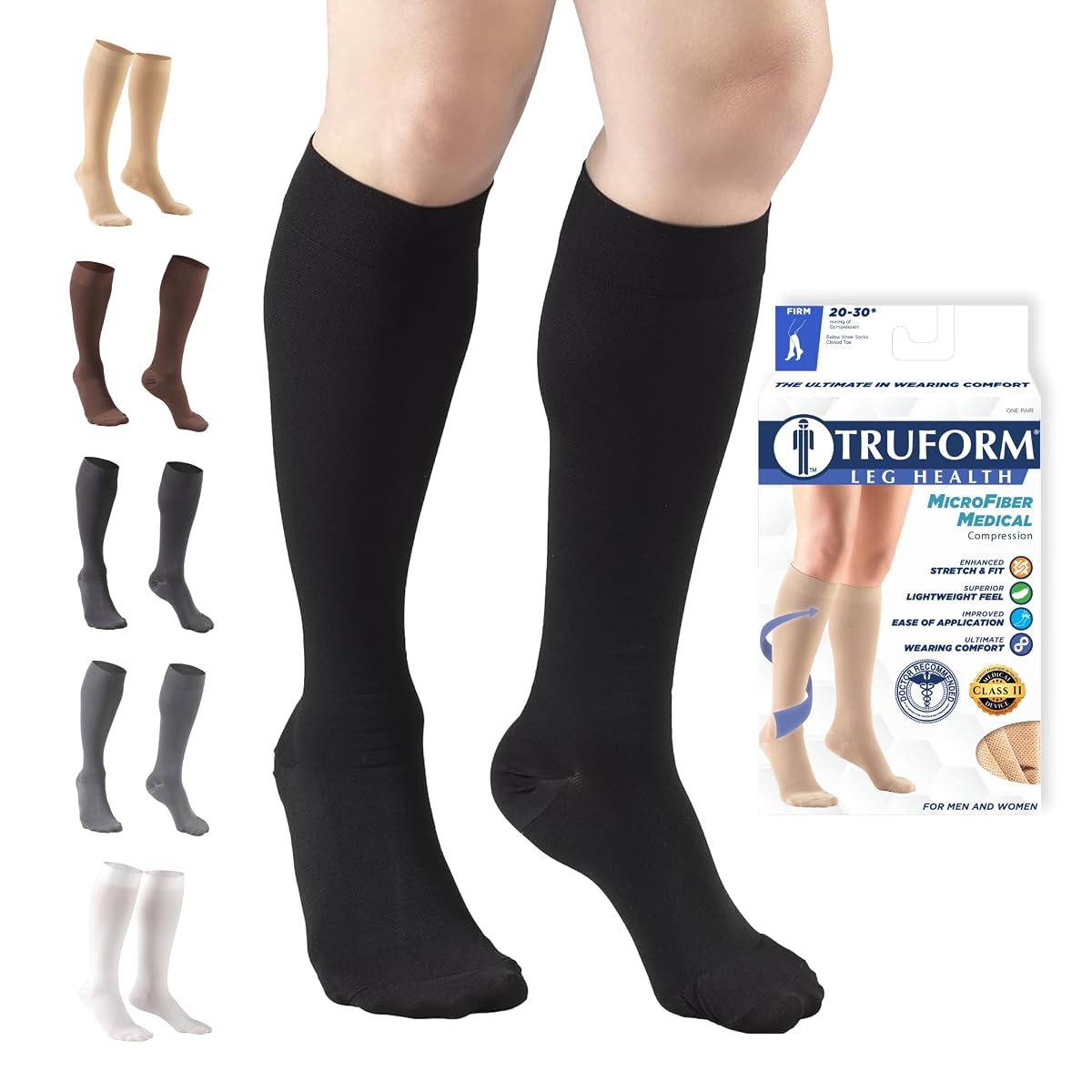Black, Medium : Truform Closed Toe, Knee High 20-30 mmHg Compression Stockings,