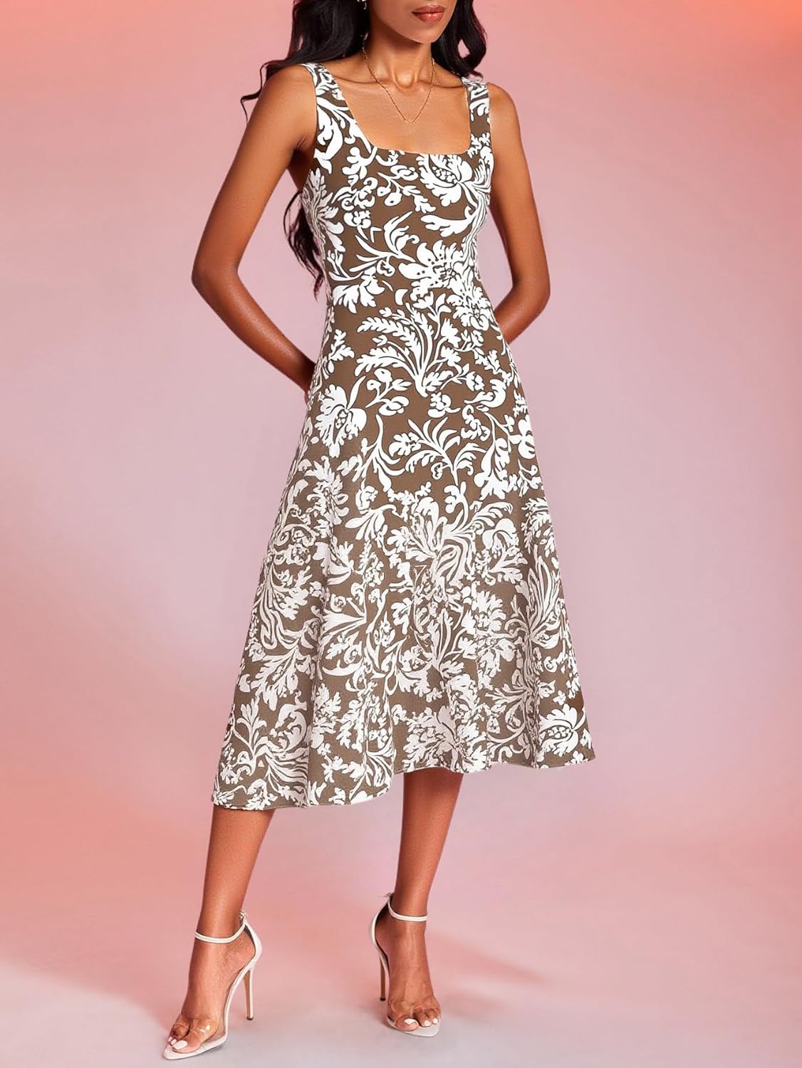 Women's Boho Print Tank Dress Summer Square Neck Flowy Midi Dresses Beach Vacation Clothes - Image 5