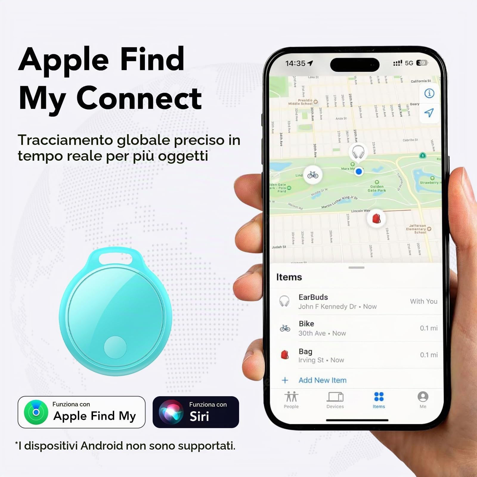Air Tracker Tag 4 pezzi, Air Tracker Funziona Bluetooth Trova oggetti Compatibile Apple (solo iOS) Localizzatore Chiavi Borse, Bagagli, Zaini, Batteria Sostituibile Rosa,Viola,Verde,Blu