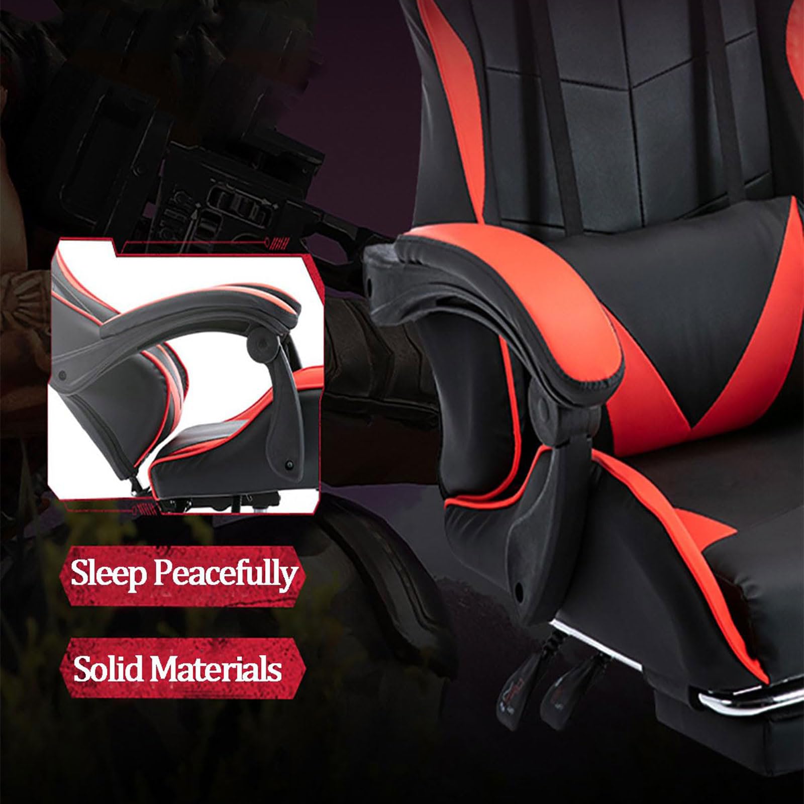 Gaming-Stuhl mit Lendenwirbelstütze, ergonomischer Bürostuhl mit hoher Rückenlehne mit PU-Leder und einziehbarer Fußstütze für Komfort beim Gaming und im Büro