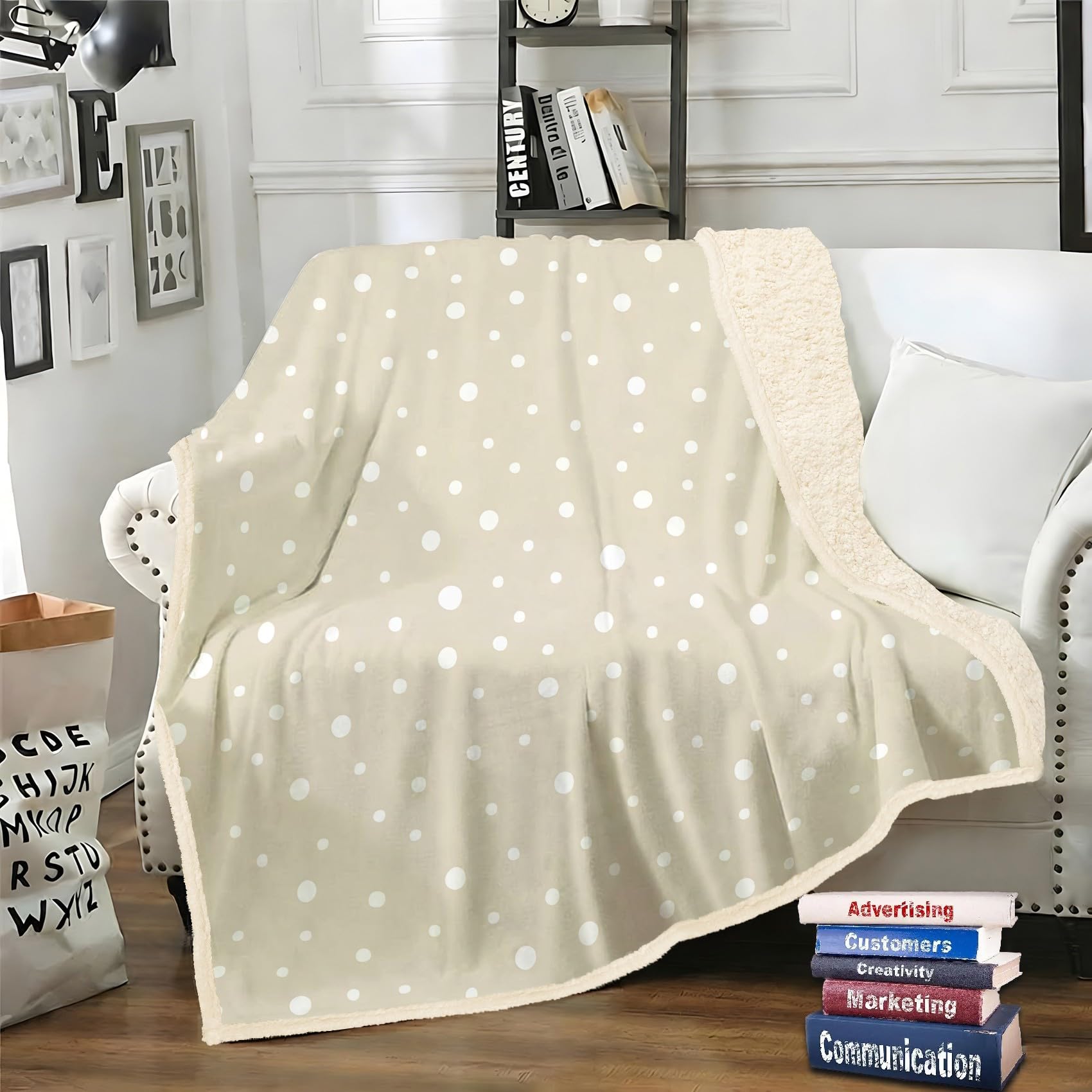 Weiße Punkte Fleecedecke 130x150 cm – Extra dick & kuschelweich, Abstract Patterns Flauschige Decke für Einzelbett, Sofa & Wohnzimmer, Überwurf
