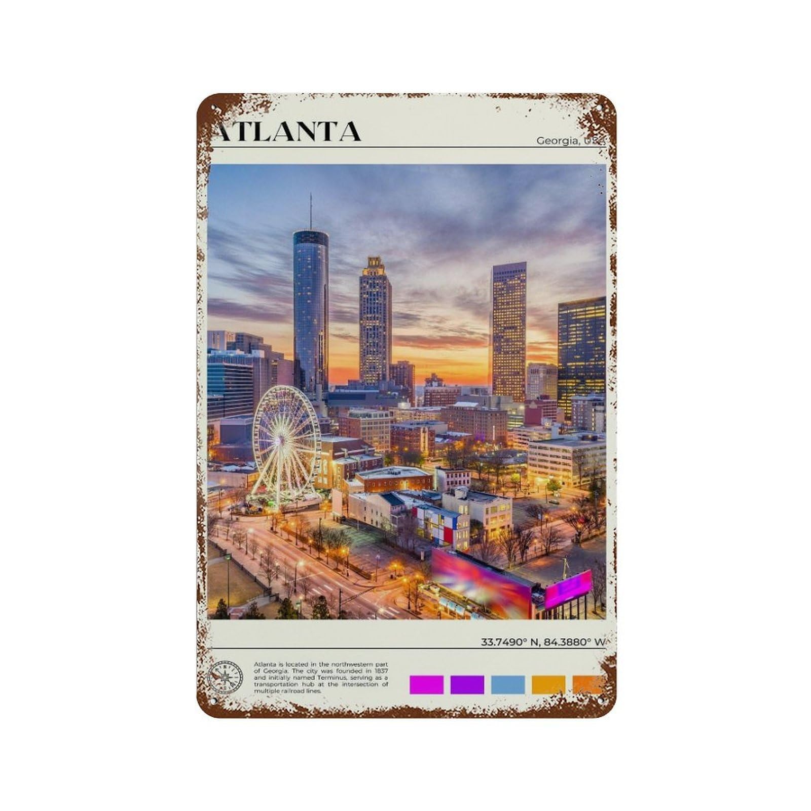 xiaoxiaoshen Real Photo Atlanta Decor Georgia Wall Decor Art Metal Tin Poster Modern Home Decor Art Home Bar Shop Decorations Vintage Sign 30x20cm