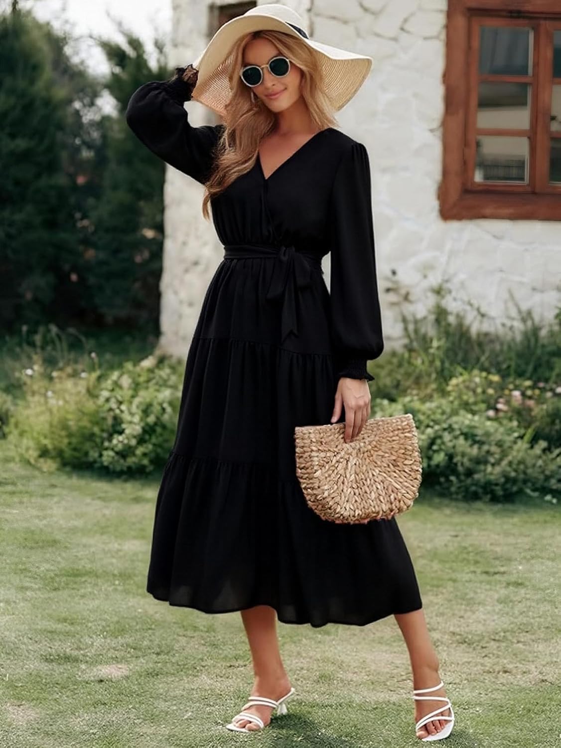 Women's Fall Dresses Long Sleeve Flowy Casual Floral Maxi Wedding Guest Dress - Image 3
