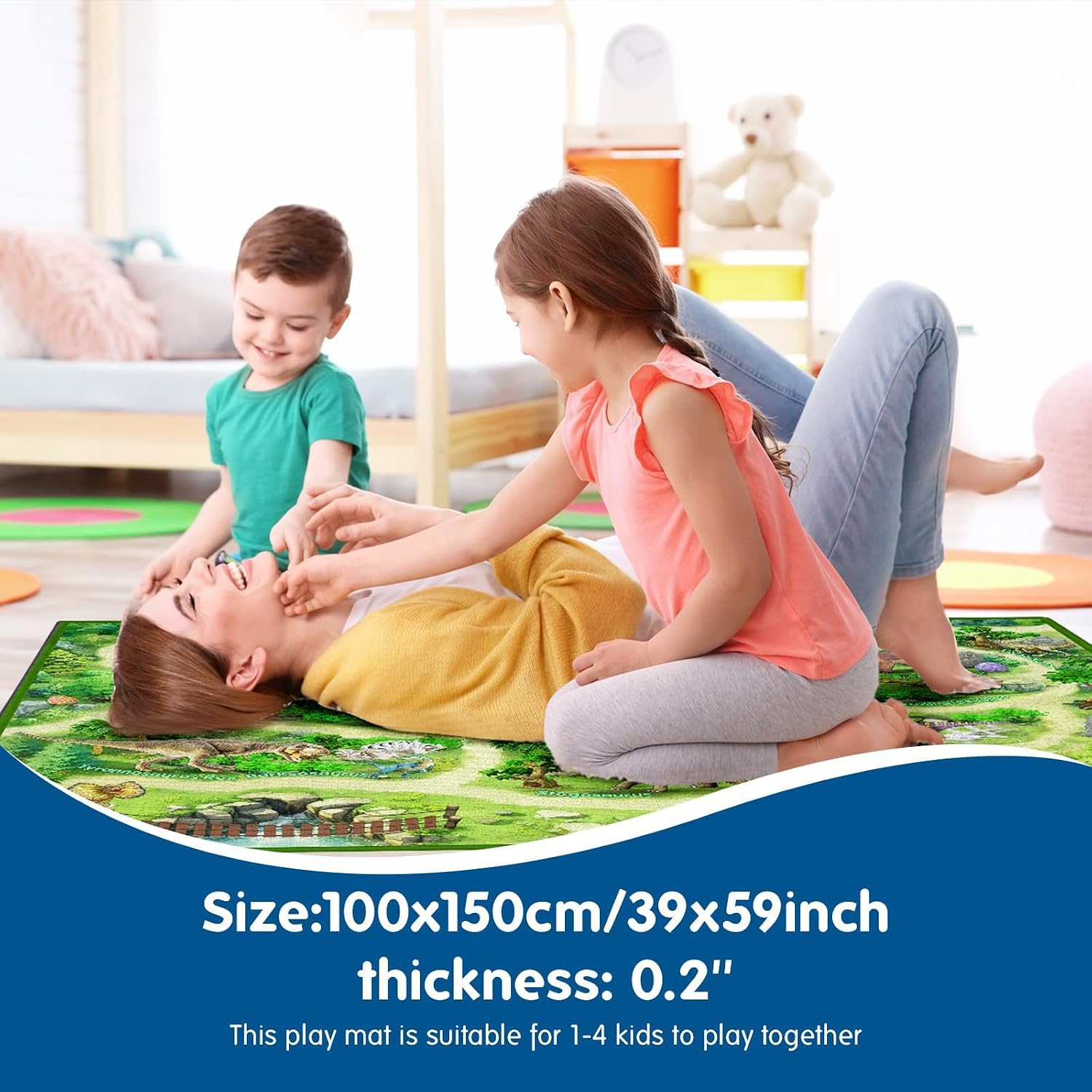 Booooom Jackson Kids Dinosaur Rug - World Adventure Non-Slip Play Mat - Bring The Dinosaur Era Home