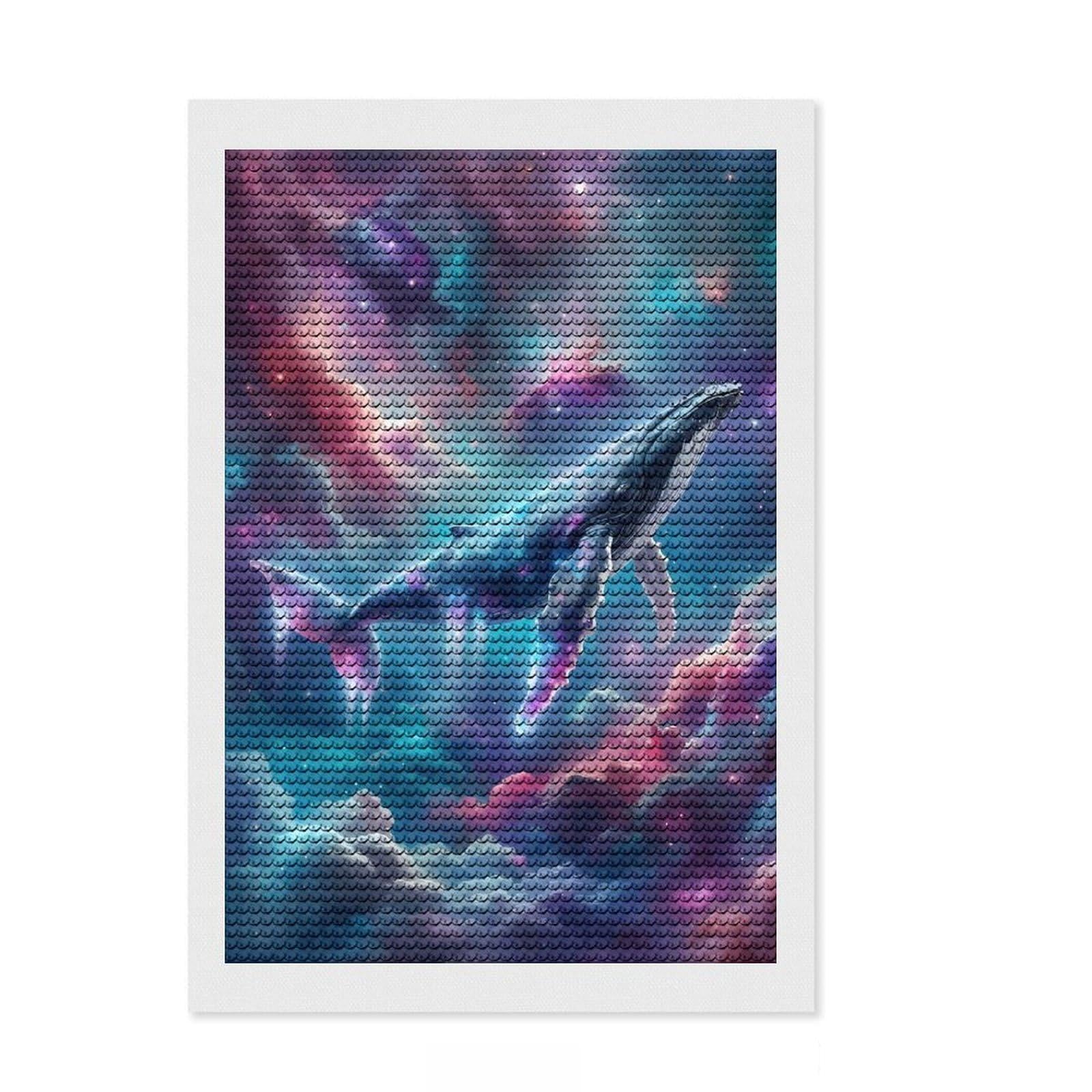 Junmoney Cosmic Whale in Nebula Clouds Diamond Art Canvas 8"x12", Relaxing DIY Hobby, Satisfying Creative Project, Farmhouse Decor, for Women