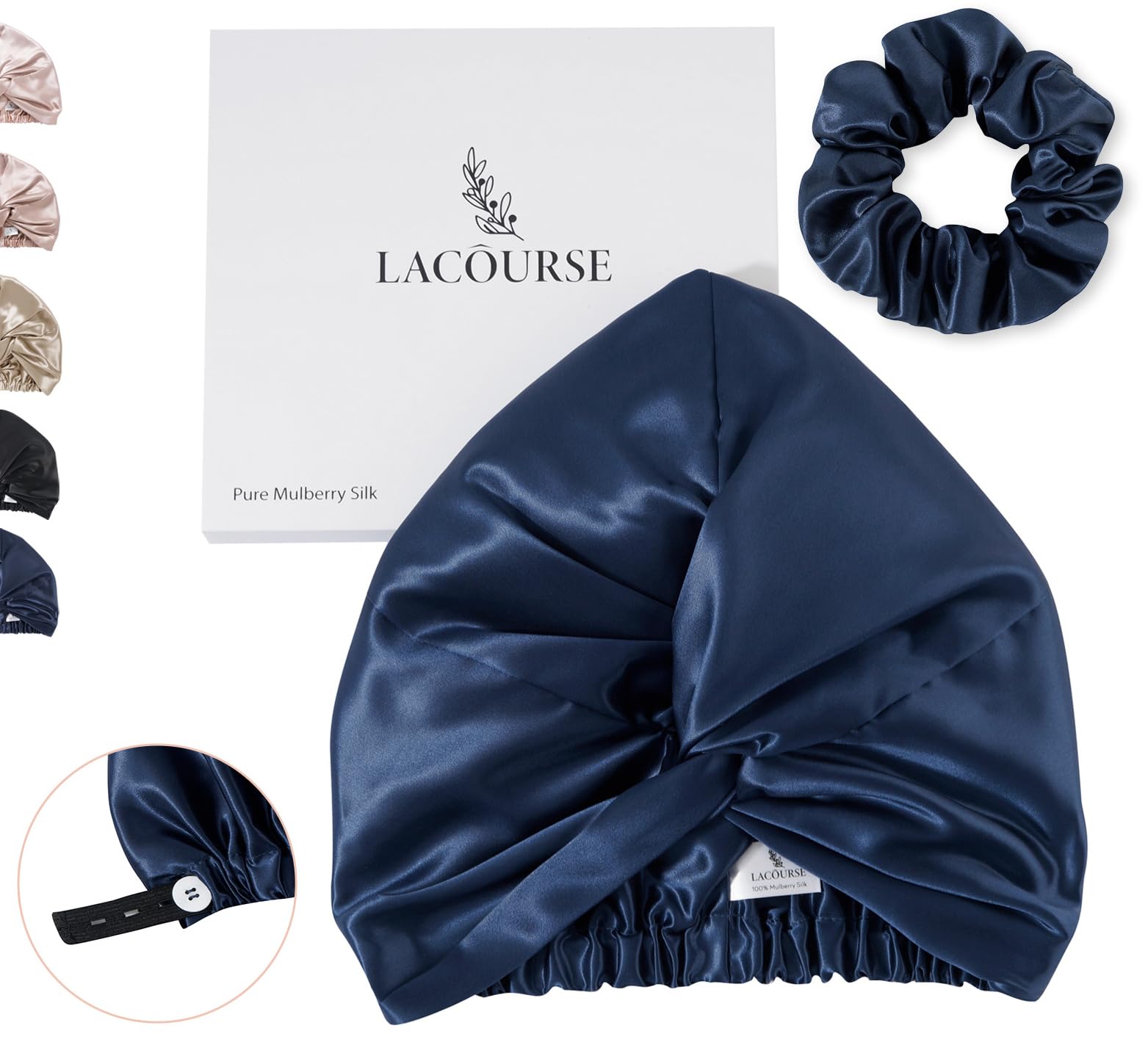 Bonnet de nuit en soie de mûrier double couche protection cheveux élastique - 8