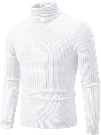 Mens High Neck Raglan Sleeve Pullover Casual Long Sleeve Mock Turtleneck Waffle Textured Knitted Sweaters White,Large