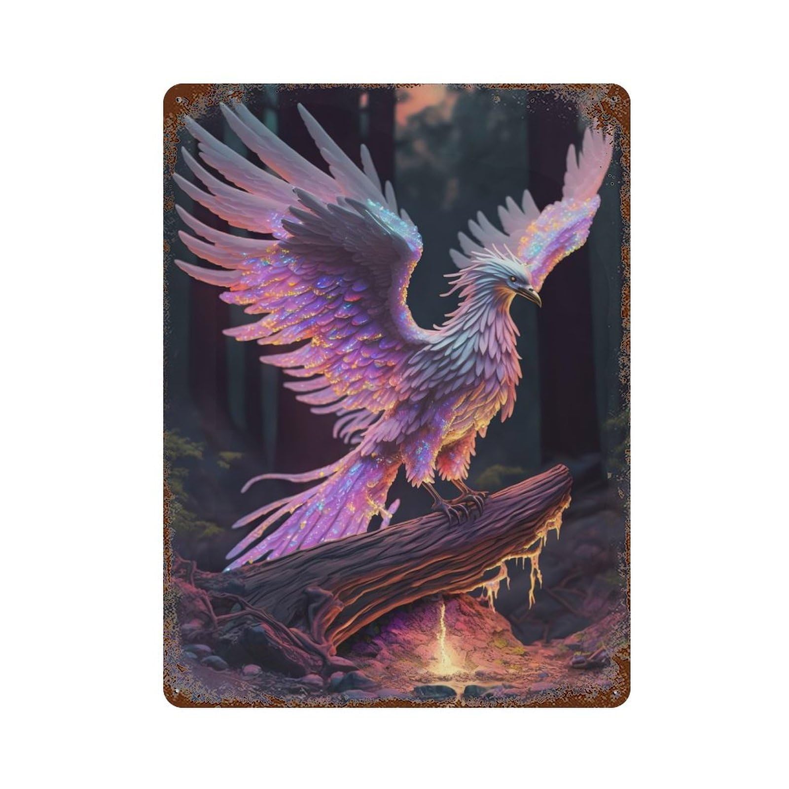Aged Metal Wall Plaque with Majestic Phoenix Design 15.7"x11.8", for Farmhouse, Kitchen And Entryway Decor, Retro Wall Decor