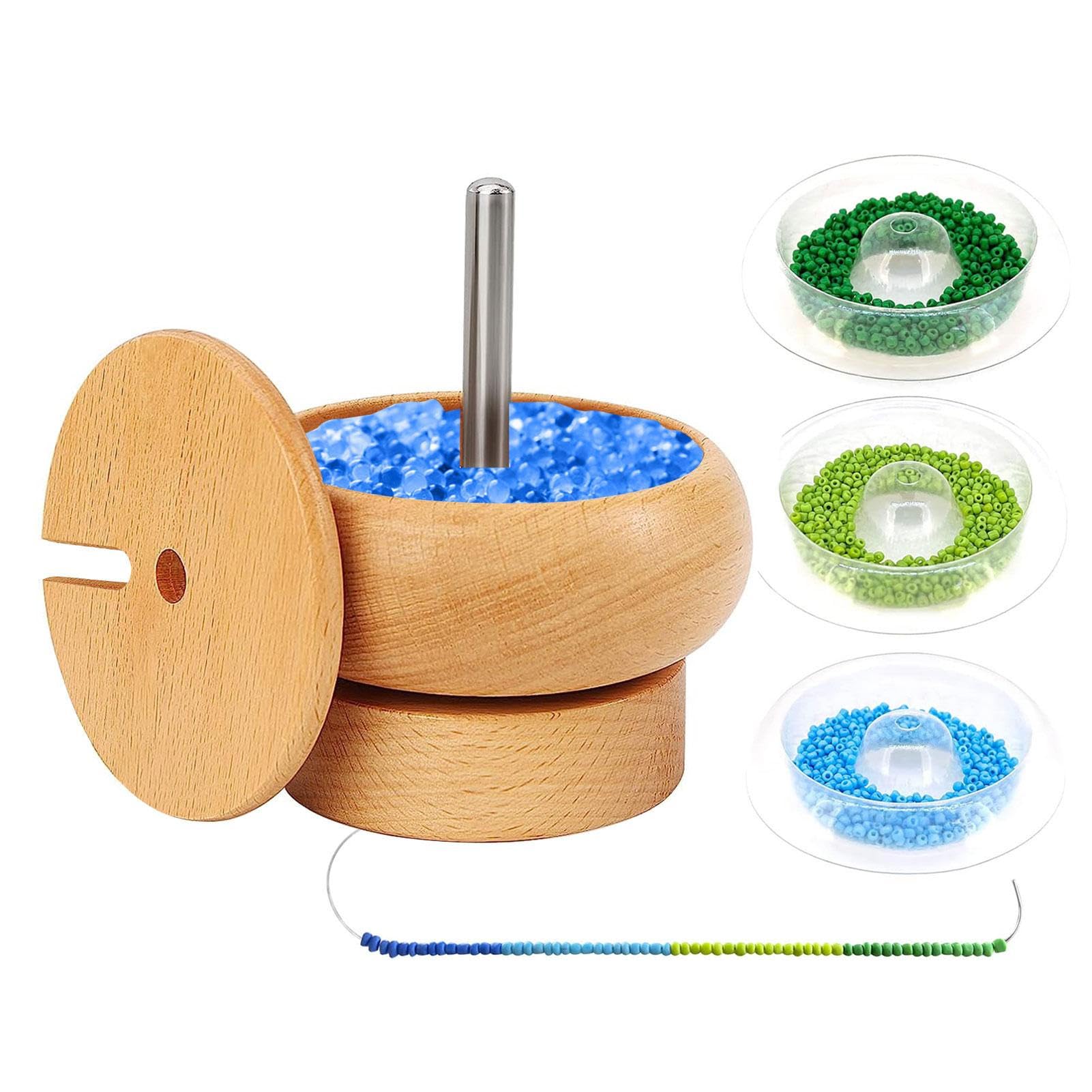 Pliage Bead Spinner Bowl, Wooden Waist Beads Kit, Stainless Steel Beads And Beads Kit With 4 Bowls, 2 Needles And 1000 Beads, Smooth Round Clay Beads For Diy Crafts