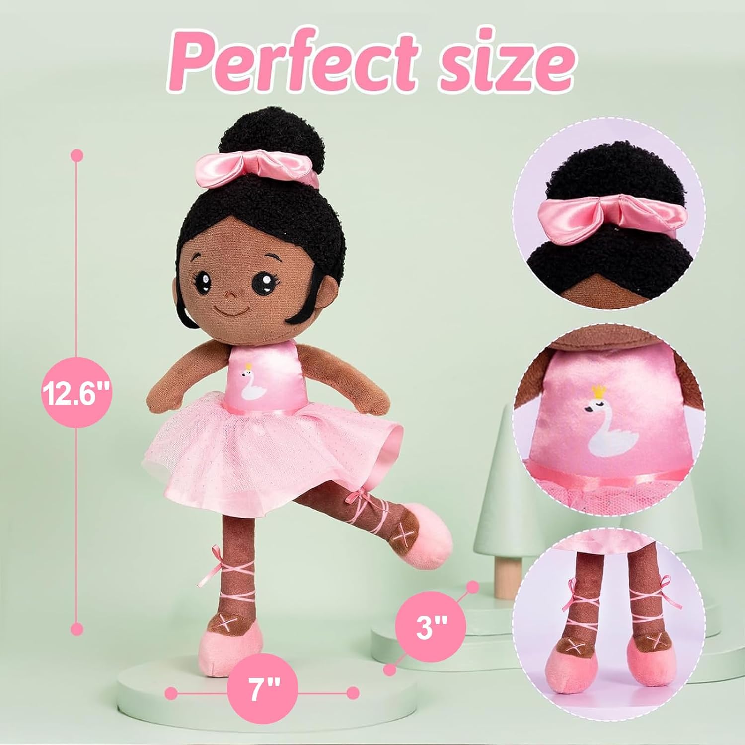 OUOZZZ 12.6" Black Soft Baby Dolls Toys for 1 Year Old Girl Gifts, African American Dolls Birthday Gifts for 1 Year Old Girl Ballerina Doll Plush Toys for Toddler