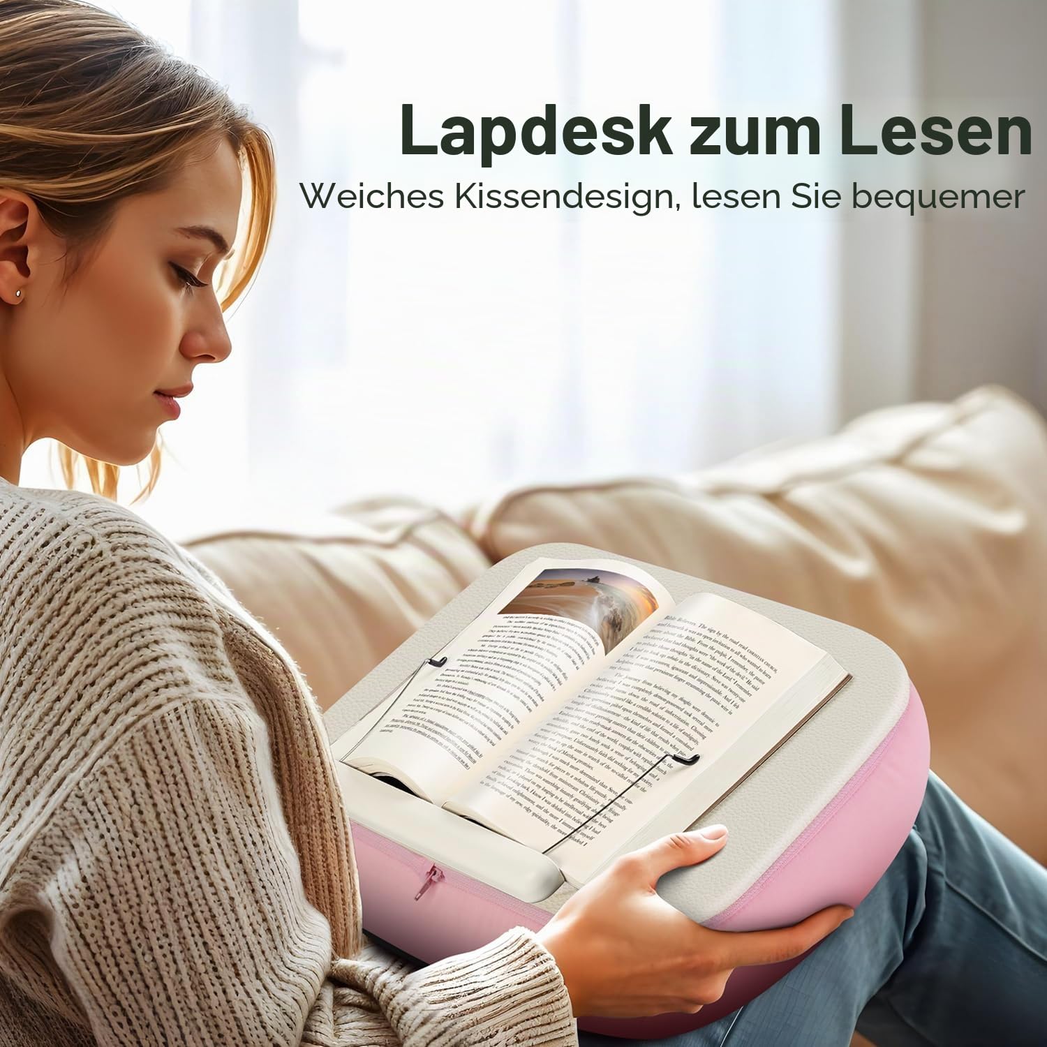 Elitehood Laptoptisch-Kissen – Weicher Schoßtisch für Bett & Couch, Pink Mit Buchhalter – Ideal für Laptop bis 17", Tablet & Bücher –Waschbar Perfekt für Homeoffice, Schüler & entspanntes Lesen