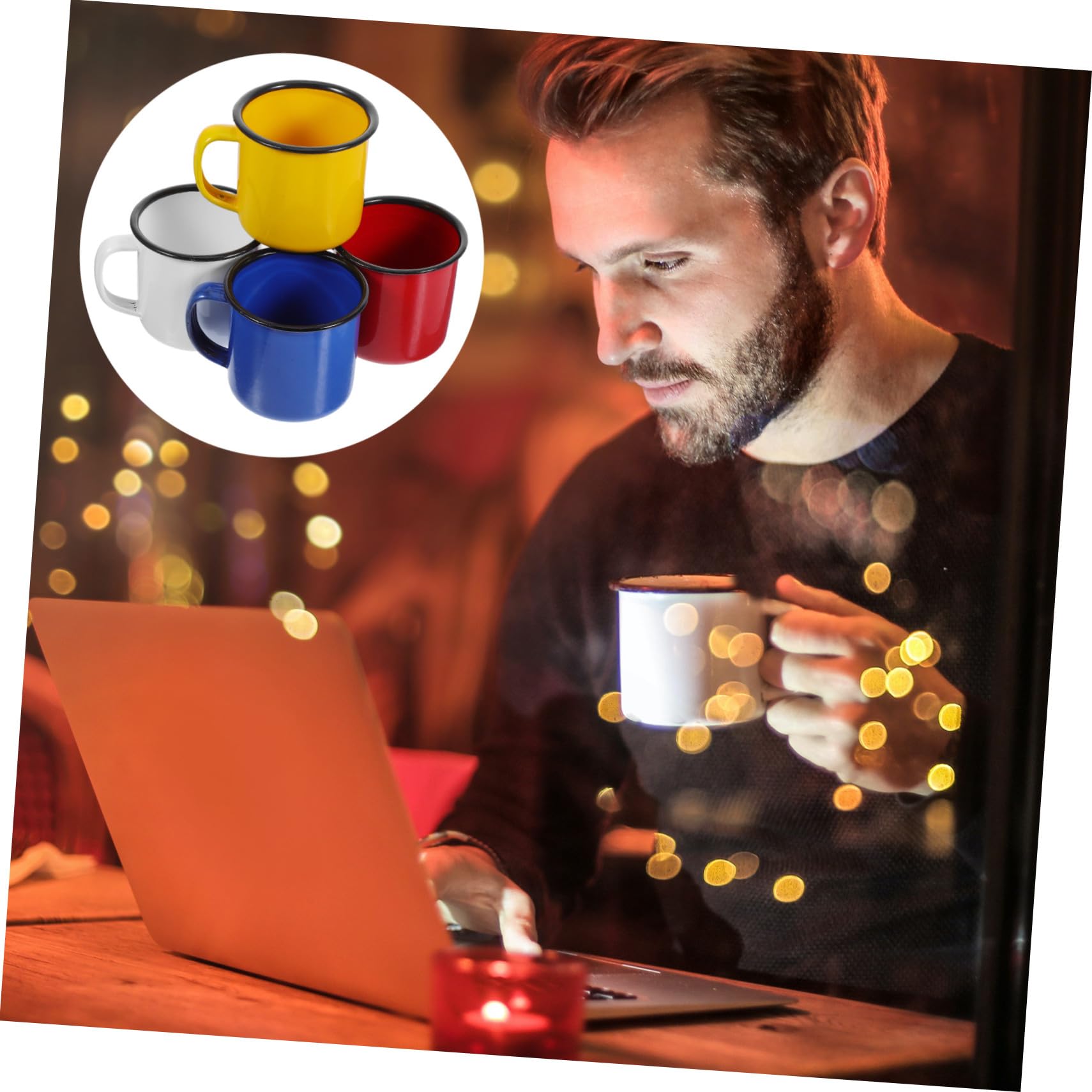 Emaillebecher im Retro Stil 4 Stück Komfortabel und Leicht zu Reinigen Emaille Trinkbecher für Familien und Restaurants im Einfachen Design