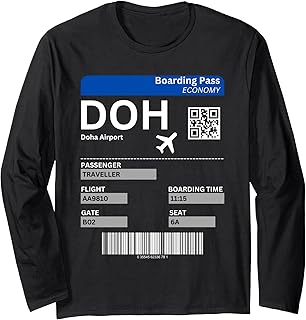 Flight Ticket Doha DOH Airport Design Vacation Qatar Doha Long Sleeve T-Shirt