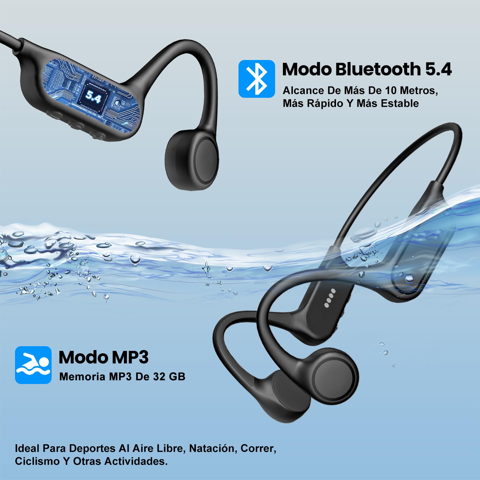 MANKIW Auriculares Natacion IP68 de Conducción Ósea, Auriculares Piscina con MP3 32GB y Bluetooth 5.4, Open Ear Impermeables para Nadar, Running y Deporte