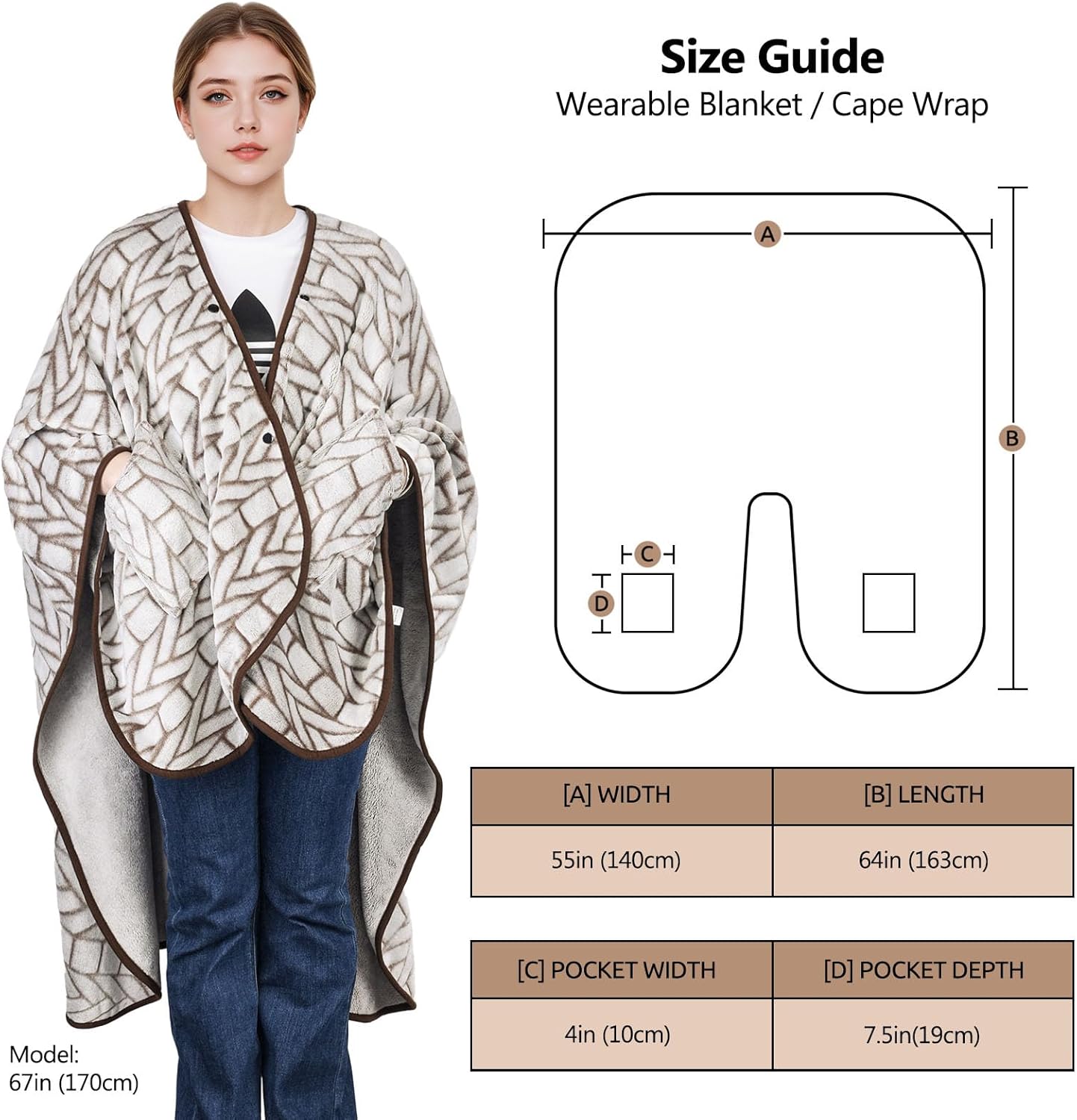 forestfish Wearable Blanket Poncho With Pockets, Fleece Shawl Wrap Blanket For Men And Women Soft Warm - Image 2