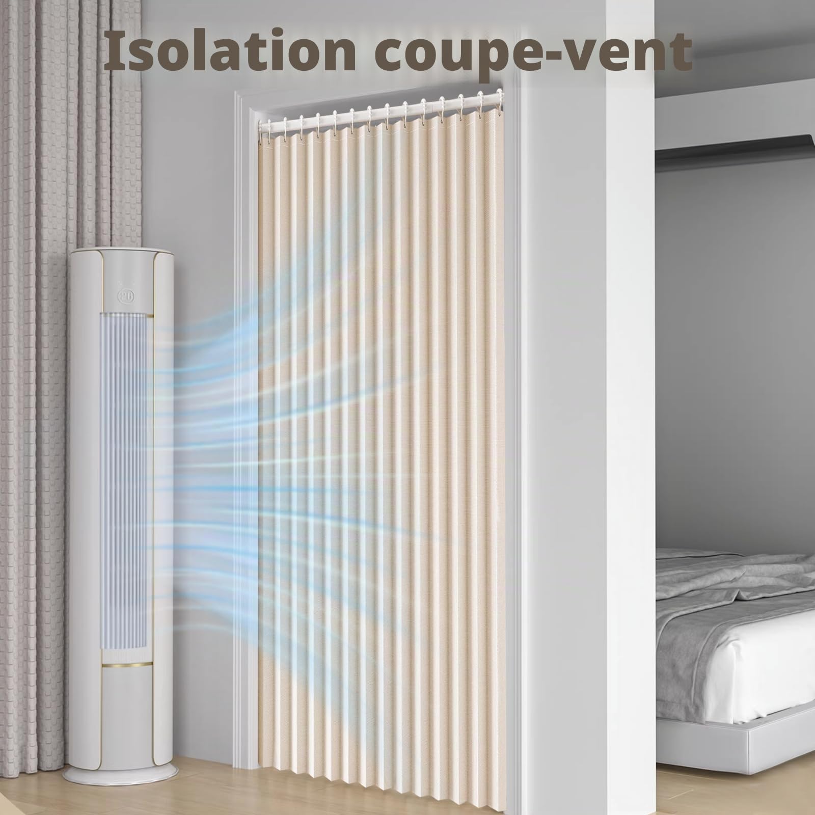 Rideau Occultant avec Barre sans Perçage,Rideau Separation de Piece avec Bouton Magnétique Thermiques Isolants Anti Froid et Chaleur,Rideau de Porte Opaque,200cm de Haut pour Salon,Cuisine,Vestiaire