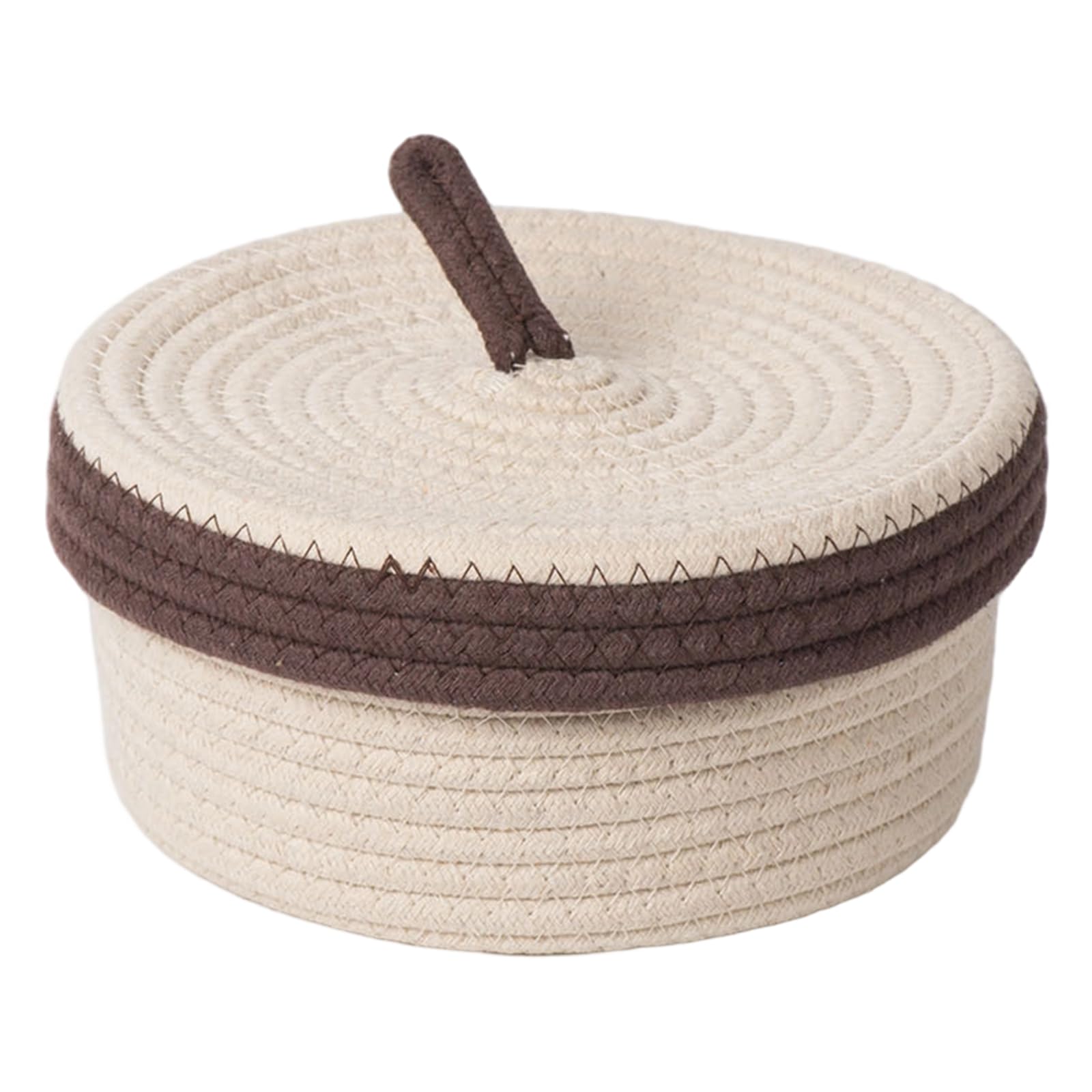 Handwoven Cotton Basket with Lid Round Desk Organiser for Makeup Toy Snacks Large Capacity Home Storage Solution Cotton Rope Storage Basket with Lid