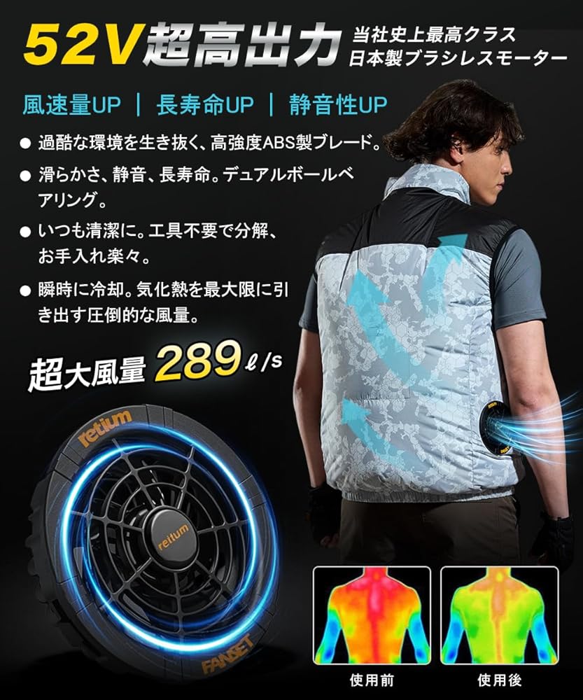 Amazon.co.jp: 【2026業界最強級 52V超高出力】空調作業服 ファン