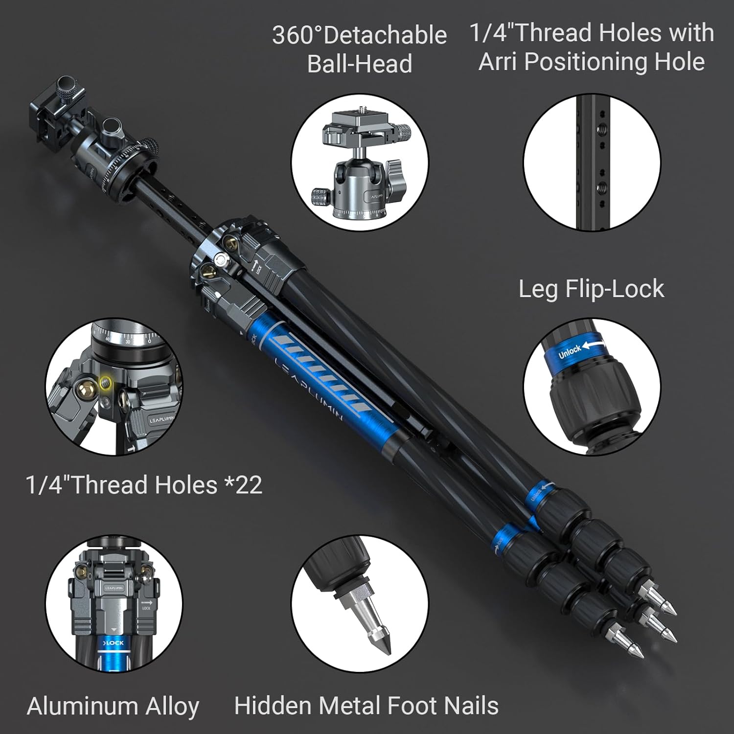 59” Carbon Fiber Tripod for Camera, 4 Section Compact Travel Tripod with 360° Fluid Head, Leveling Bowl Base & Center Column,1.26kg Ultralight for Travel Photo&Video