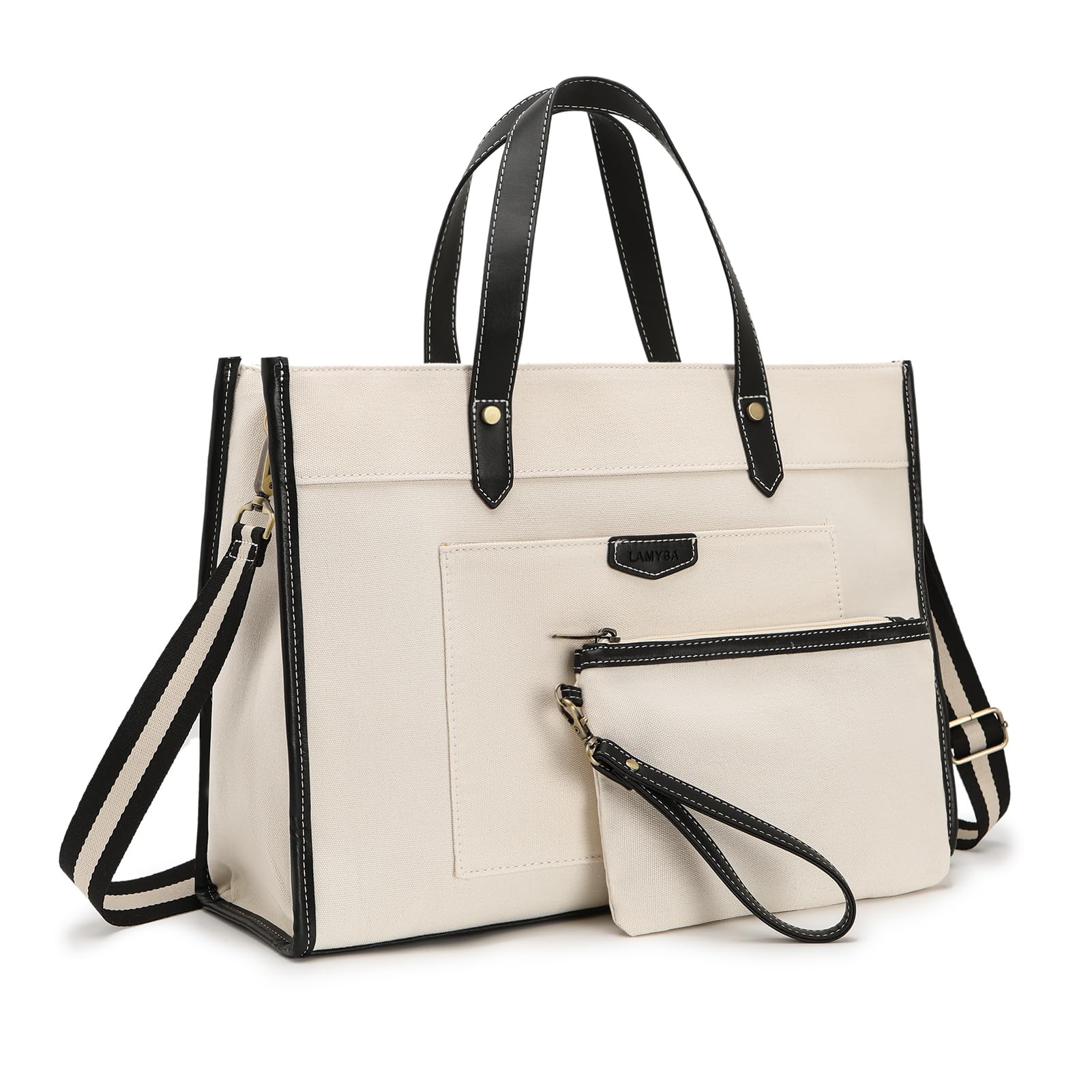 LamybaLamyba Laptop Tote Bag Canvas Laptop Bag 15.6 inch Work Shoulder Bags Casual Briefcase Handbag