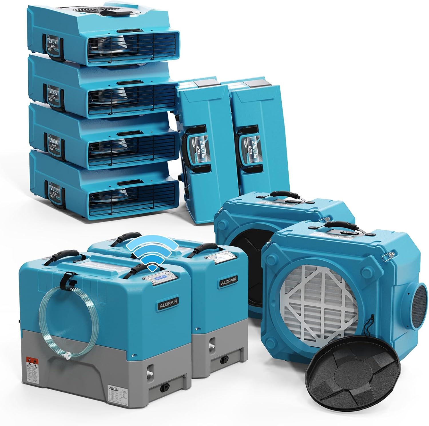 ALORAIR 2 x WiFi Commercial Dehumidifier, 6 x Air Movers and 2x Air Scrubber Combo Package Deals, Water Damage Restoration Equipment, Blue