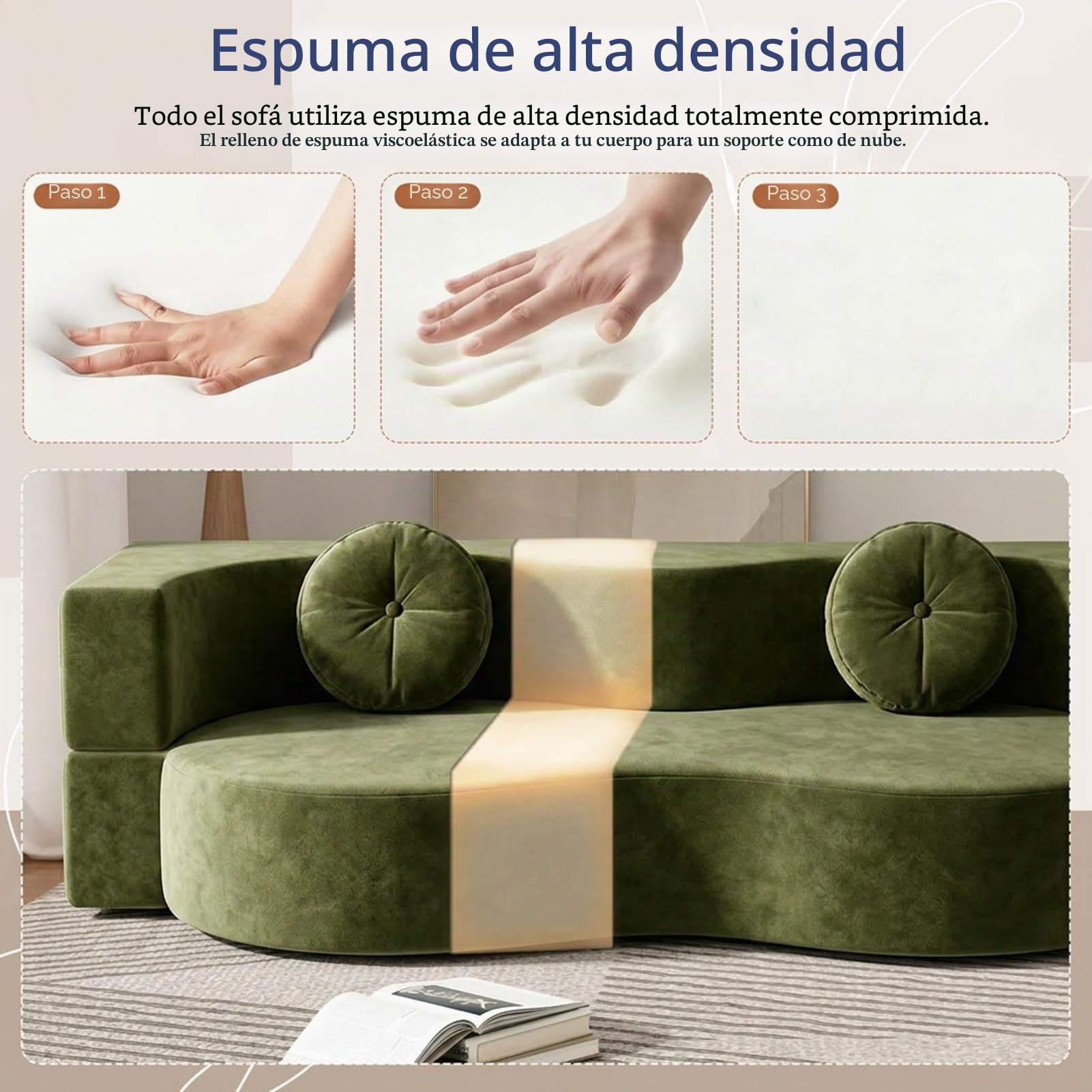 Sofá Sin Huesos, Sofá-Cama Convertible para Sala De Estar, Dos Plazas Comprimido Espuma Alta Densidad, Tela Tejida Desmontable, Ensamblaje, con 2 Almohadas(Blanco,150x100CM)